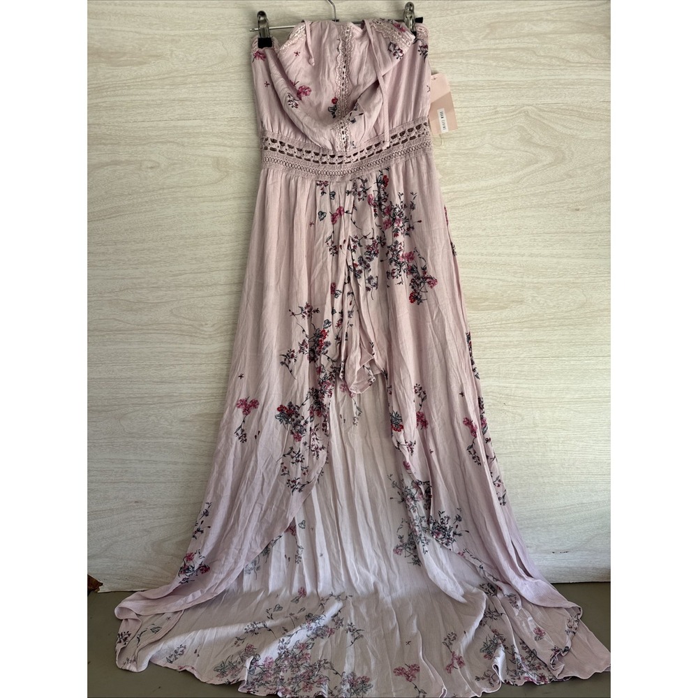 NWT Adam Levine Collection pink floral romper Halter Neck Flowy Overlay Skirt M